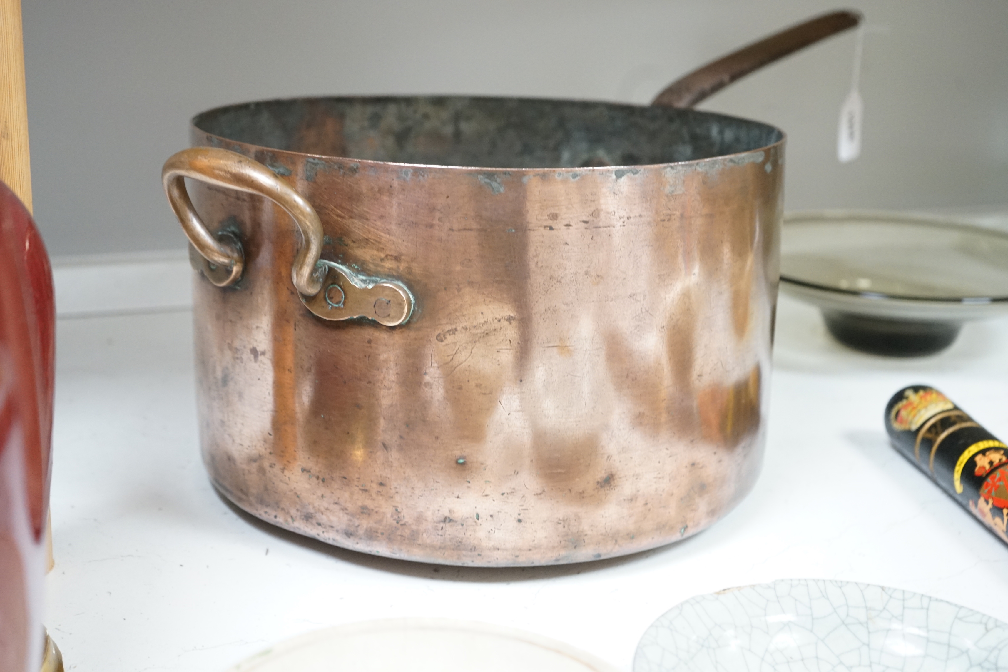 A large Victorian copper boiling pan, 71cm long